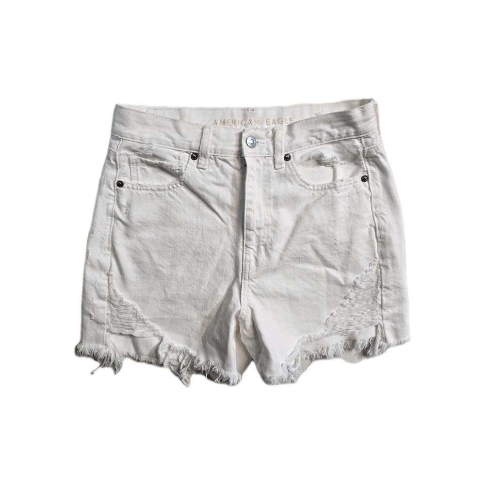 American‎ Eagle Women's Denim Shorts Highest Rise Mom Short  White 6